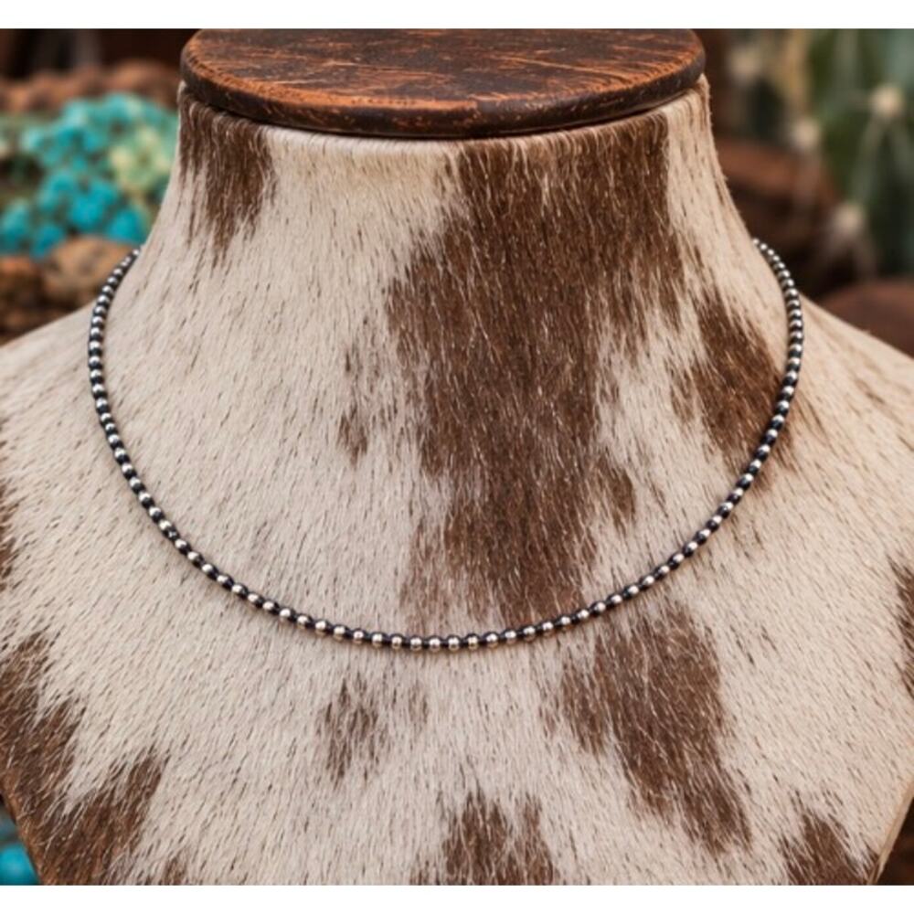 3mm Pearl Bead Sterling Silver Choker Necklace – 14"